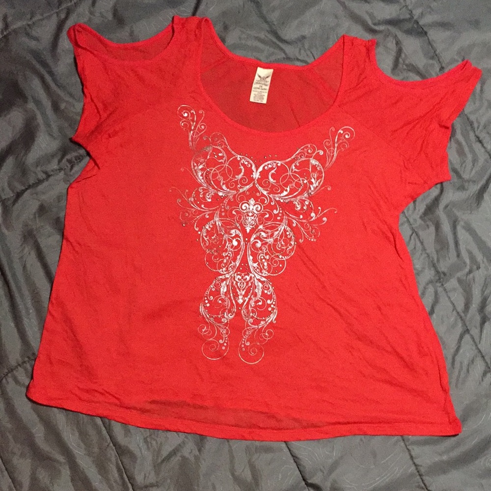Coral Red 3X Shoulderless Transparent Tee
